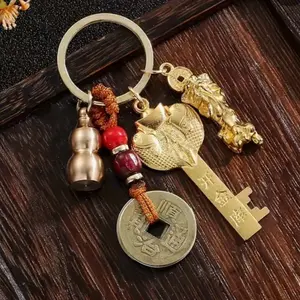 Feng Shui Keychain Set - Good Luck, Wealth, Health & Success Charms with Chinese Coin Charm, Keychain, Mala & Purse - Auspicious Gift for Spirituality