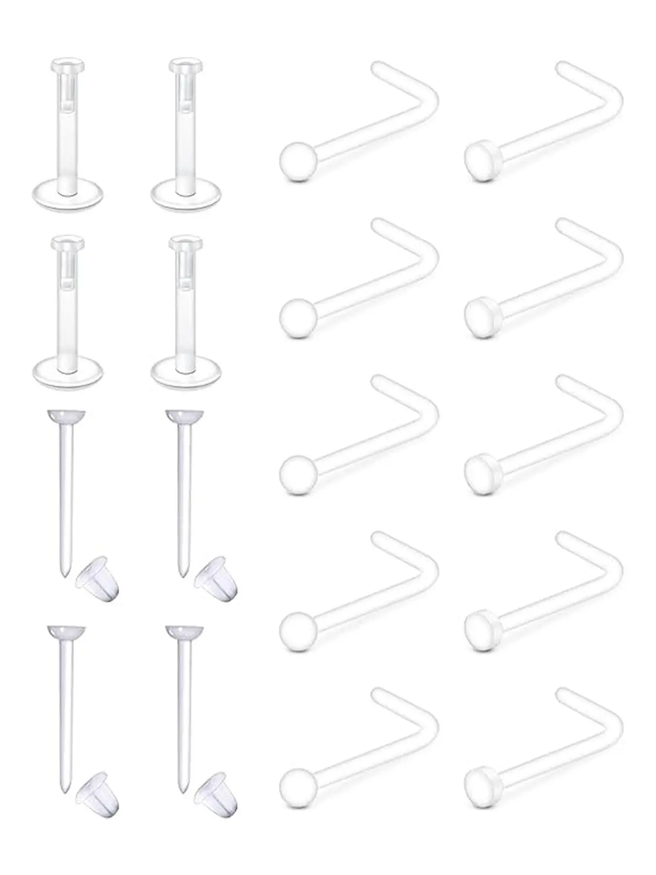 Clear Plastic Nose Studs, 18pcs Transparent Nose Rings for Work, Retainer Nose Piercing Body Jewelry for Men and Women, Fashion Accessories, Body Piercings