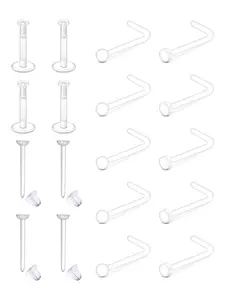 Clear Plastic Nose Studs, 18pcs Transparent Nose Rings for Work, Retainer Nose Piercing Body Jewelry for Men and Women, Fashion Accessories