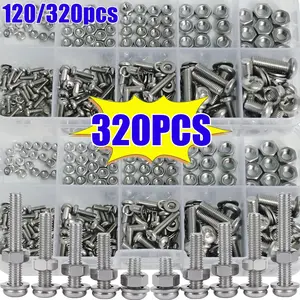 320-Piece Heavy-Duty Carbon Steel Hex Bolt & Nut Set, M2-M5 Metric Screws, Galvanized Anti-Corrosion, Phillips Driver, Right Hand Thread, Heavy Duty Bolts