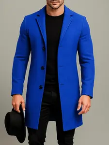 Men's Solid-Color Lapel Neck Midi Coat with Double-breasted, Regular-Fit Casual Long Sleeve Outerwear for Fall & Winter, Men's Clothes for Daily Wear Jackets, Fashion Casual Coats