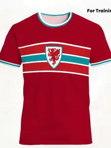 Wales National Team Training Football Jersey, Striped Breathable Quick-Dry Fan Version, Sporty Slim-Fitting T-Shirt