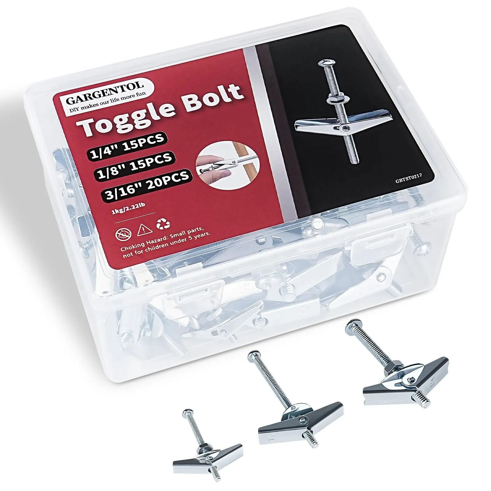 Heavy Duty Toggle Bolt Anchors Complete Kit - 50-Sets Home DIY Fasteners with 200-Piece Bolts, Drywall Anchors, Screws Assortment for Wall Mount Shelves, Household Renovations, Wood Paneling Projects