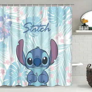 DISNEY CLASSIC Stitch Shower Curtain, "Lilo & Stitch" Themed Shower Curtain, 12 Durable Hooks, Exquisite Bathroom Decoration, Suitable for All Seasons