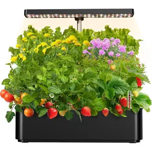Hydroponics Growing System Kit 12 Pods, 24W LED Grow Light Indoor Garden, 4L Water Tank with Quiet Pump, Adjustable Height  Garden Planter Indoor Kit, Gardening Gifts, Black