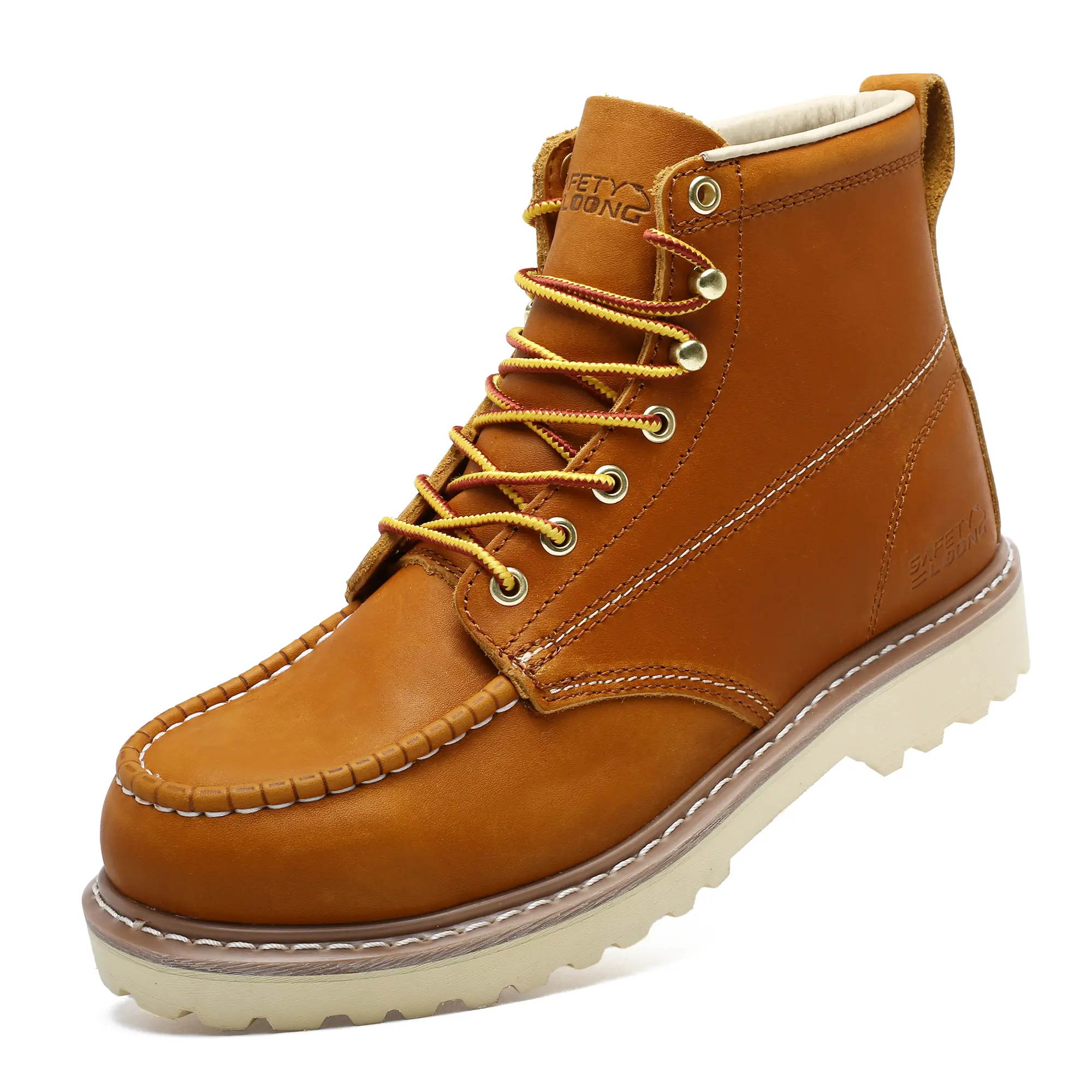 SAFETY LOONG Men's 6-Inch Moc Toe Work Boots - Full-Grain Leather, Lightweight Wedge Sole, Soft Toe Men's Shoes with Laces, Cuban Design for Work & Safety Footwear, Round Toe