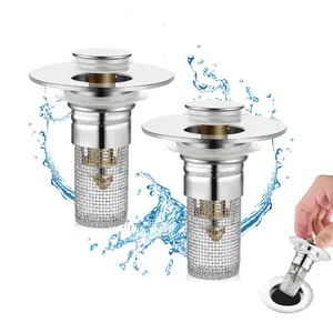 Bathroom Sink Drain Strainer, Pop Up Sink Drain Strain Bathroom Sink Stopper Sink Drain Strainer with Removable Stainless Steel Filter Basket Hair Catcher