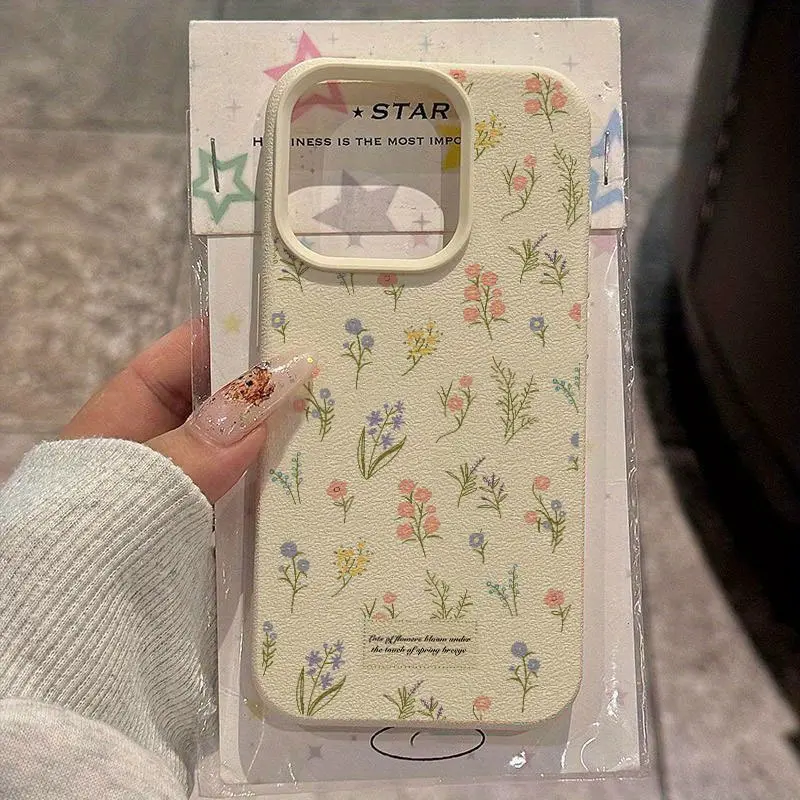 Floral Faux Leather Plastic Phone Case - Shockproof Protective Accessory for Various iPhones (16 Pro Max/16 Plus/15 Pro Max/15/14/13 Pro/12/11), High-Aesthetic Smartphone Accessory
