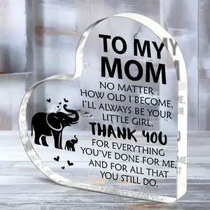 Heart-Shaped Acrylic Ornament, Elephant Mother Daughter Silhouette, Perfect Gift for Mothers Day, Birthday, Thanksgiving, Acrylic Desktop Ornament