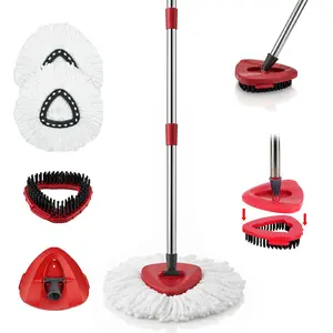 Mop Replace Heads Mop Handle and Base Replacement for O Cedar EasyWring 1-Tank Spin Mop System, 2 Microfiber Mops Refills, 4-Section Iron Mop Handle 30-58Inch and 1 Mopping Heads Cover Set (No Bucket)