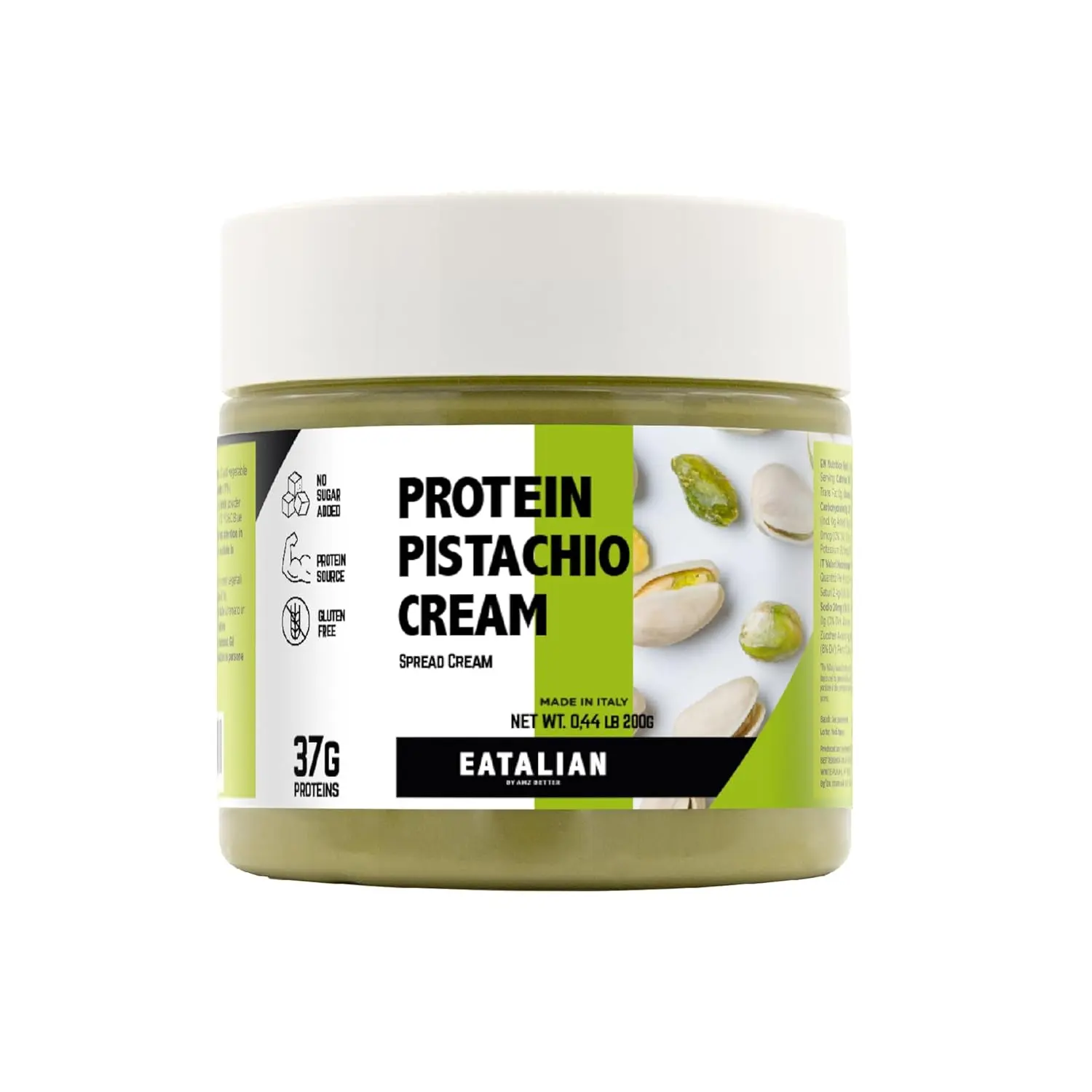 EATALIAN by AMZ BETTER High Protein Pistachio Cream - 7 oz/200g, Natural Vegetarian Sugar-Free Alcohol-Free Spreadable Cream, Made in Italy, a Good Source of Protein for Bread Baking