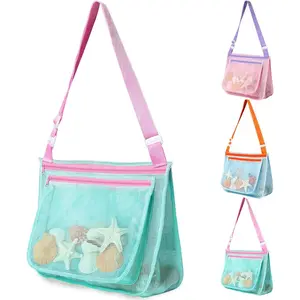Beach Mesh Bag for Shell Collecting with Adjustable Shoulder Straps, Beach Toy Swimming Accessories for Boys and Girls
