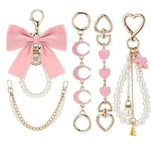5Pcs Gold Pearl Bow Bag Extender Chains, Purse Strap Charms for Handbags & Purses