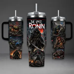TMNT The Last Ronin Tumbler, Teenage Mutant Ninja Turtles 40oz Cup with Handle, Last Survivor Michelangelo 20oz Stainless Steel Travel Mug, Comic Fan Gift, TMNT Inspired Insulated Tumbler Featuring Epic Gritty City Design.