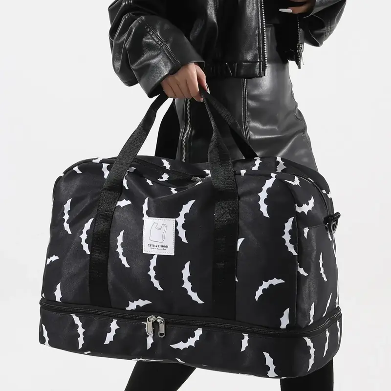 Durable Bat Pattern Travel Bag, Large Capacity Travel Bag with Shoe Compartment, Lightweight Carry on Luggage Bag for Sports Gym, Yoga Handbag, Travel Duffels, Fashionable Duffel Bag, Lightweight Weekender Bag, Travel Duffel Bags for Halloween