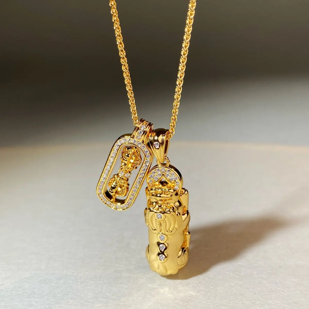 luxury real gold jewelry 24k certifid ancient Pixiu necklace au9999 pure gold rotating vajra pendant necklace