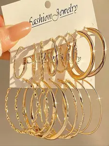 16Pcs Minimalist Metal Twist Design Hoop Earrings For Women - Daily/Party/Beach Jewelry Fashion Statement Accessories