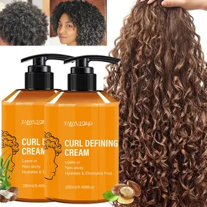 2 bottles of curly hair styling cream, curly hair products, specially formulated for wavy and curly hair types, can enhance the luster and fluffiness of hair. It contains castor oil and shea butter, moisturizes hair, and soothes frizz.
