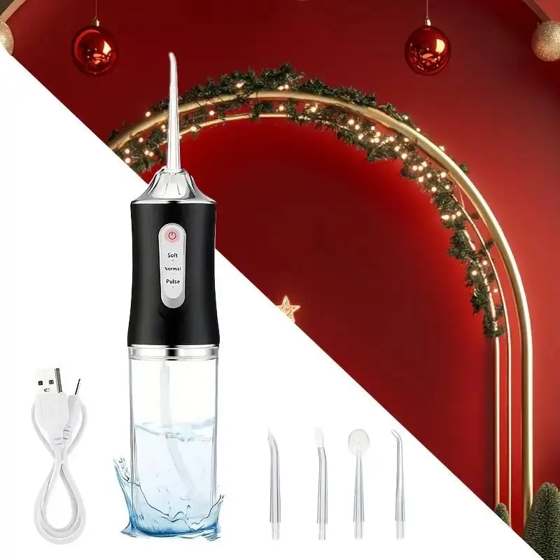 Compact & Convenient Water Flosser, Rechargeable Li-ion Oral Irrigator & Plaque Cleaner with 4 Nozzles for Daily Oral Care, 800Mah