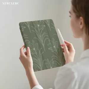 Minimalist White Floral Pattern PU Flip TPU Soft iPad Case with Pencil Holder, 3 - Fold Stand, Shockproof Auto Wake/Sleep for iPad Air 11inch/10.9, iPad A16, 9th/10th/11th Gen, Fall iPad Case, Back to School Gift