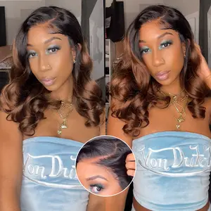 Cynosure Ombre Brown 280% Body Wave Glueless Left C Part Wig Bleached Knots Pre Cut 8X5 HD Lace Front Human Hair Wigs