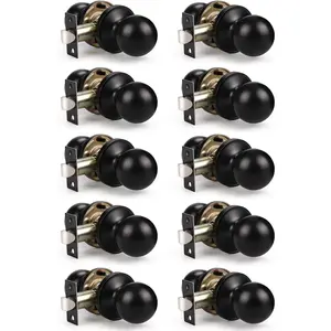 Interior Closet Door Knob, Passage Door Knobs for Hallway, Non-Locking Indoor Door Knobset, Round Ball Shape, 10 Pack