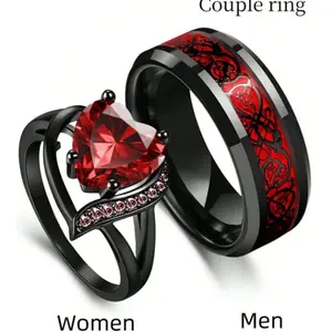 1/2 set of stainless steel engagement rings with CZ stones for men, women, daily wear, wedding party, birthday gift, Valentine's Day, fashion jewelry