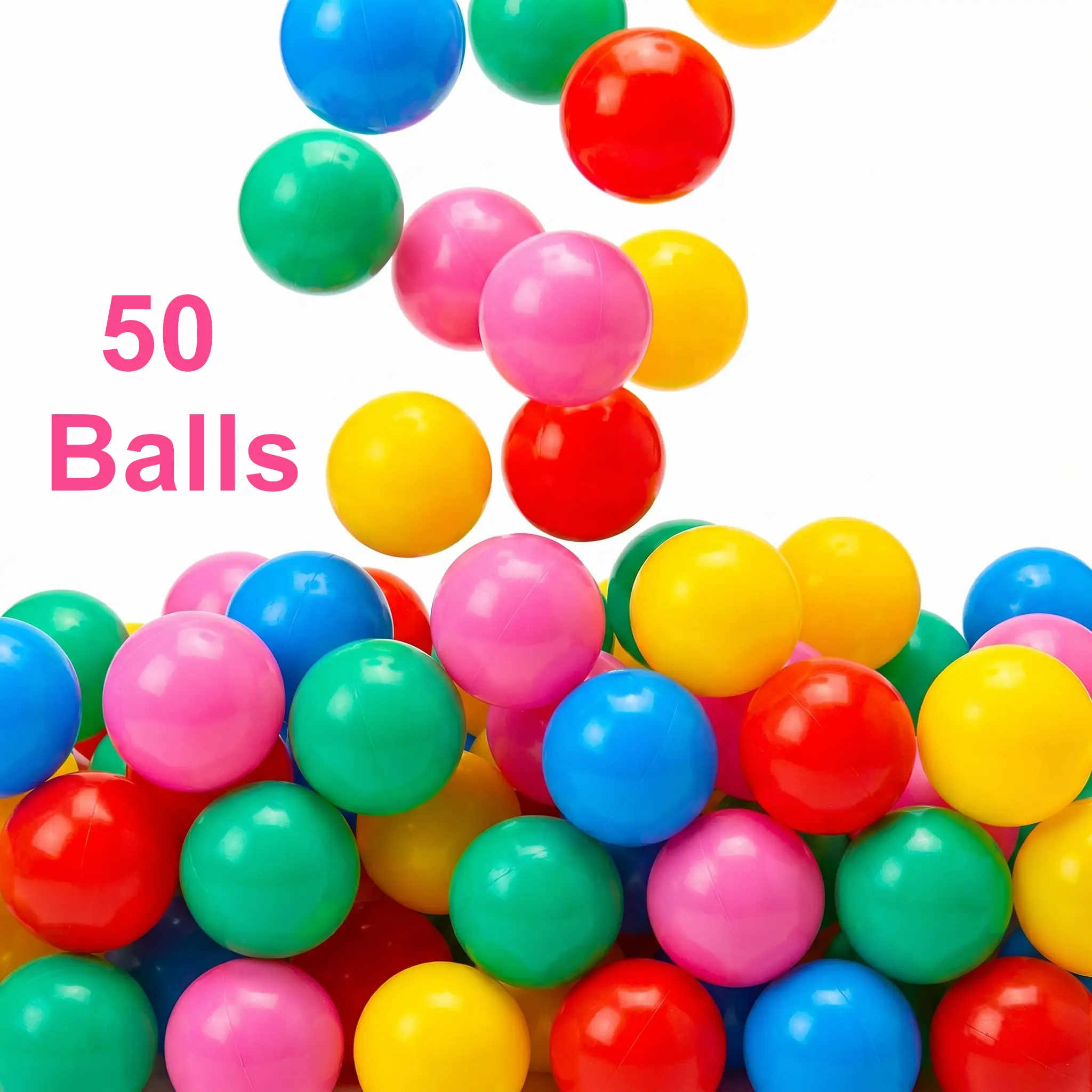 50-Piece Colorful Plastic Balls Set, 2.2" Crushproof Inflatable Fun Toy for 3+ Years, Phthalate-BPA-Free, Durable Easy-Clean for Kids' Bath Toss Play Tent Playpen Use