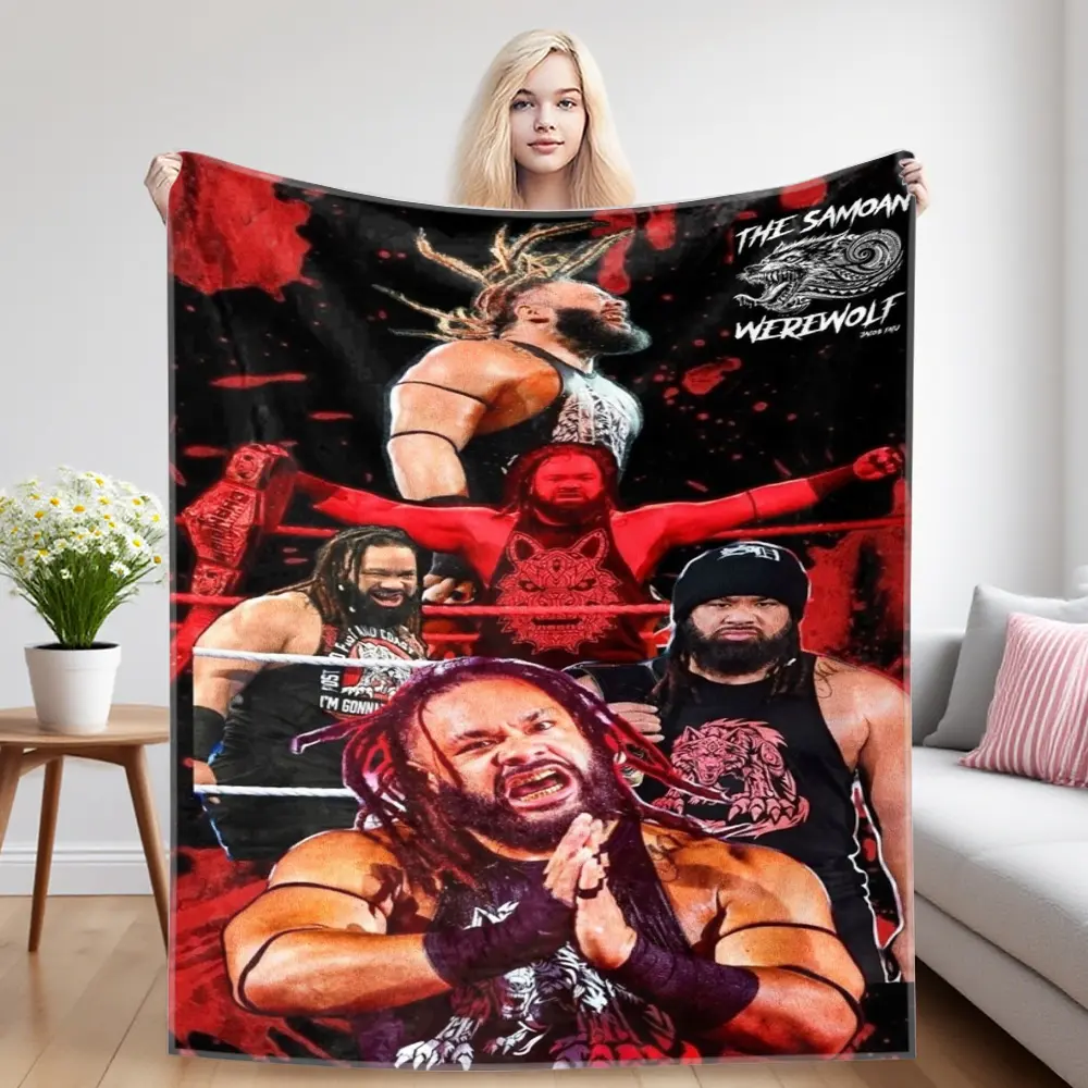 J-Jacob Fatu Inspired Flannel Blanket - Soft Cozy Sport-Themed Throw with Samoan Warrior Champion Vibes, Lightweight Warm Bedding for Bed/Sofa, Ideal Gift for Wrestling Fans, Flannel Blankets, Sport-Themed Blankets