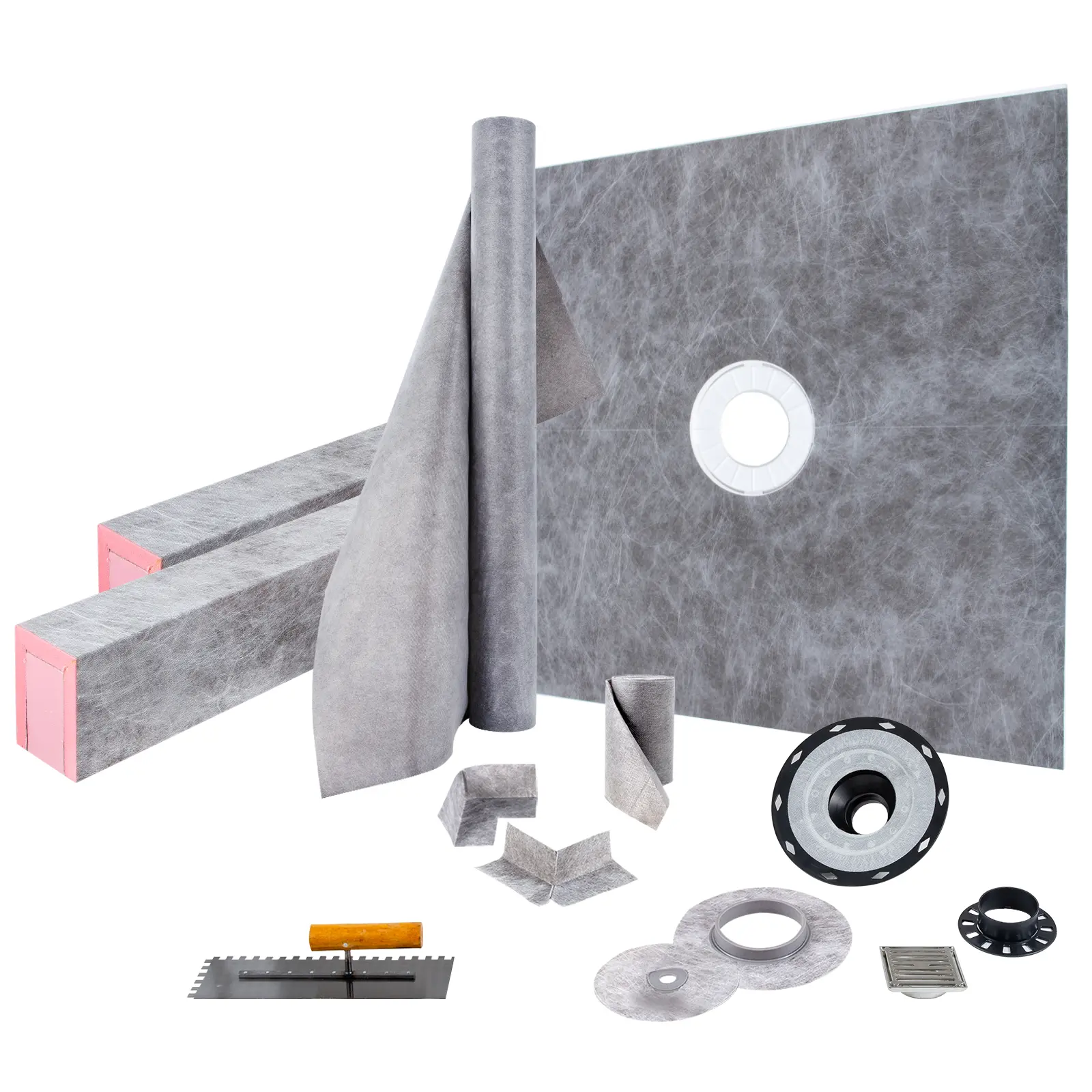 【Summerfinds】VEVOR Shower Curb Kit 48\"x48\" Watertight Shower Curb Overlay with 4\" ABS Central Bonding Flange4\" Stainless Steel Grate2 Cuttable Shower Curb and TrowelShower Pan Slope Sticks Fit for Bathr