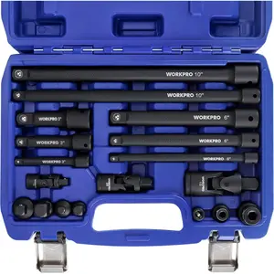 18-Pieces Drive Tool Accessory Set, Includes Socket Adapters, Socket Extension Bar, Swivel Universal Joints and Impact Coupler, 1/4", 3/8" & 1/2" Dr