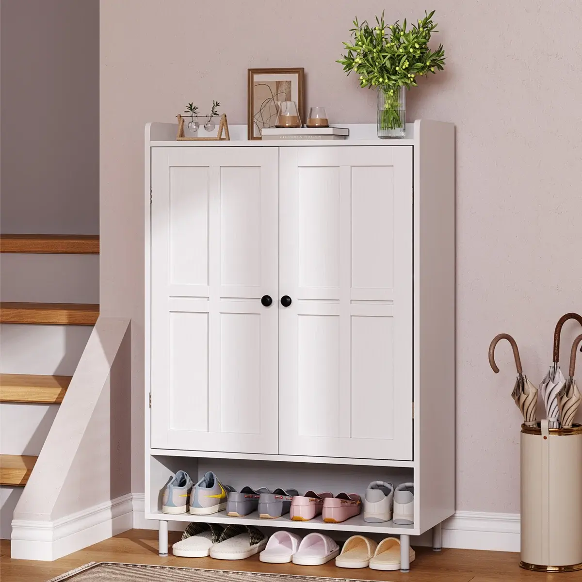 【SummerFinds】ONBRILL Shoe Storage Cabinet with Cross Molding Doors, 6-Tier Farmhouse Shoe Cabinet with 3 Adjustable Shelves and Metal Legs, 45'' Tall Shoes Rack Organizer Cabinet for Entryway, Front Door,dorm essentials,home decor