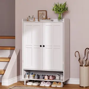 ONBRILL Shoe Storage Cabinet with Cross Molding Doors, 6-Tier Farmhouse Shoe Cabinet with 3 Adjustable Shelves and Metal Legs, 45'' Tall Shoes Rack Organizer Cabinet for Entryway, Front Door