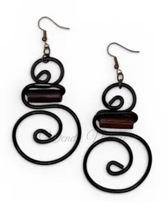 Hermion Earrings (Black w Brown Wood Bead)