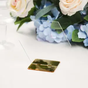 5-Pack Acrylic Table Sign Holders 5", Clear/Gold Hexagon Design - Perfect for Wedding Table Numbers and Menus