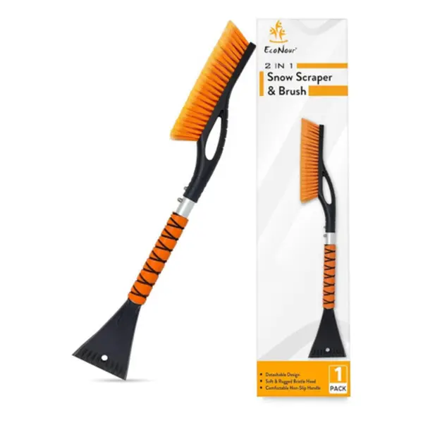 EcoNour 27-in Aluminium Car Snow Brush+Scraper - Detachable Durable Windshield Brushes & Dusters with Ergonomic Foam Grip, PVC Construction for Car Owners, Orange