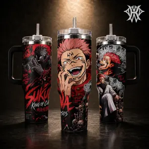 Ryomen Sukuna JJK Jujutsu Kaisen Tumbler 20oz 40oz with Handle Straw King of Curses Manga Travel Mug Stainless Steel Insulated Water Bottle Anime Fan Gift Otaku Merchandise Cool Birthday Cup