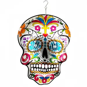 3D Metal Garden Wind Spinner Unique Gifts Outdoor Decorations Quality Hanging Ornament for Home and Garden 12inch Mandala Silver Sugar Skull Wind Spinners