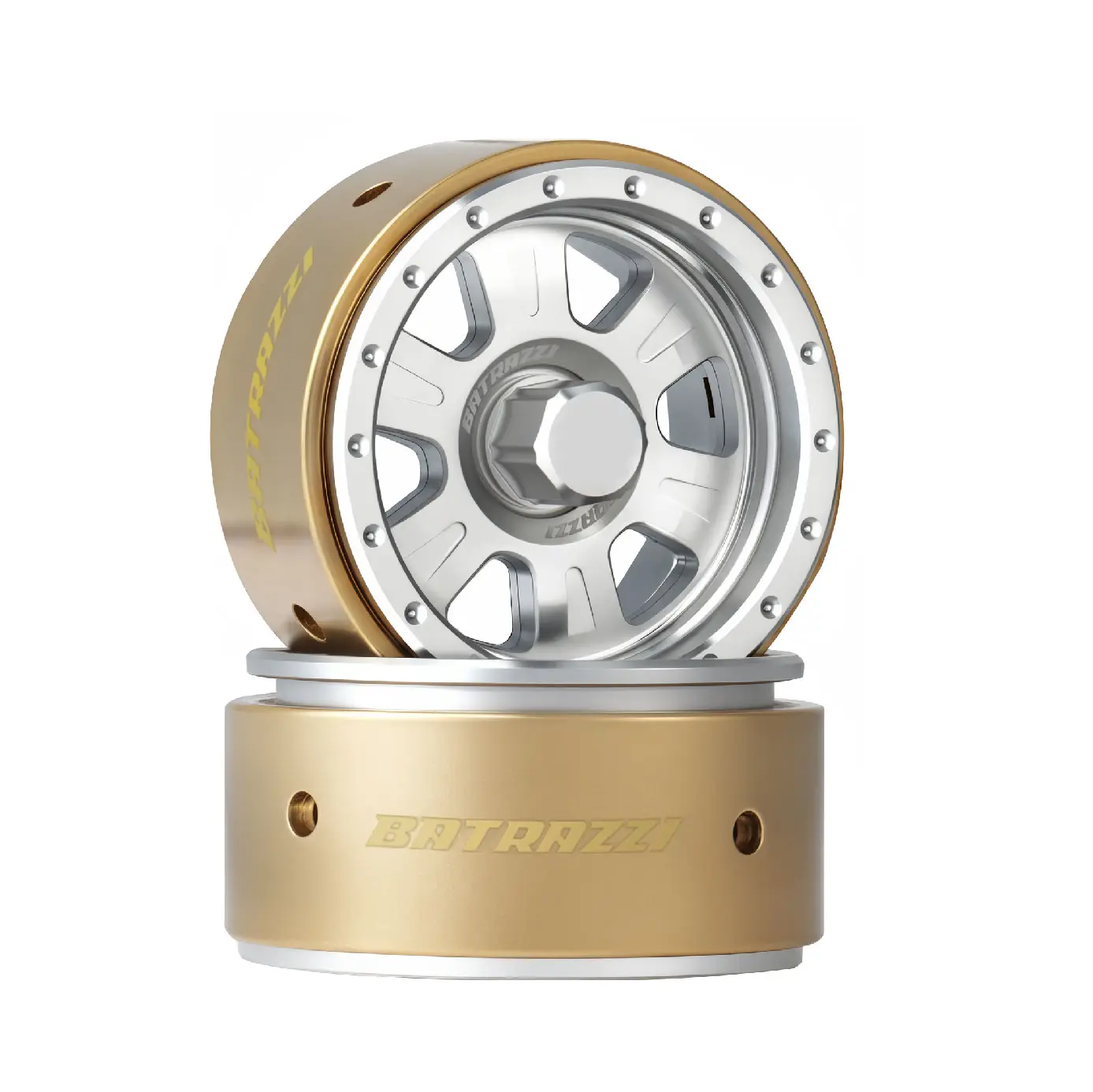 BATRAZZI Rogue Aluminum Alloy 1.2in Beadlock Wheels - Silver with Bold Blue Hubcaps (2pcs) for Remote Control RC Toys Electric Hobby Toy Accessories