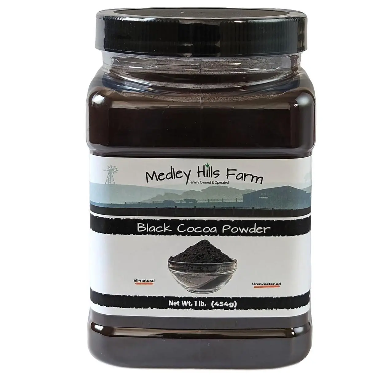 Black cocoa powder by Medley hills farm 1 Lb. in Reusable Container - Great Black cocoa powder for baking - Dutch Processed - Unsweetened