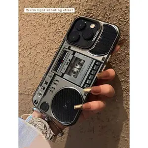 Recorder 1pc Fashionable Cassette Tape Print Shock-Proof Phone Case Compatible With Iphone 11 12 13 14 11Pro Max 12Pro Max 13Pro Max 14Pro Max XR 15 15Pro 15Pro Max, Series