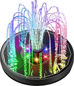 Solar Bird Bath Fountain with LED Lights, 7V Floating Solar Water Pump with 6 Nozzles, Weather-Resistant Outdoor Water Feature for Garden, Pond, Pool, Patio and Yard Decor