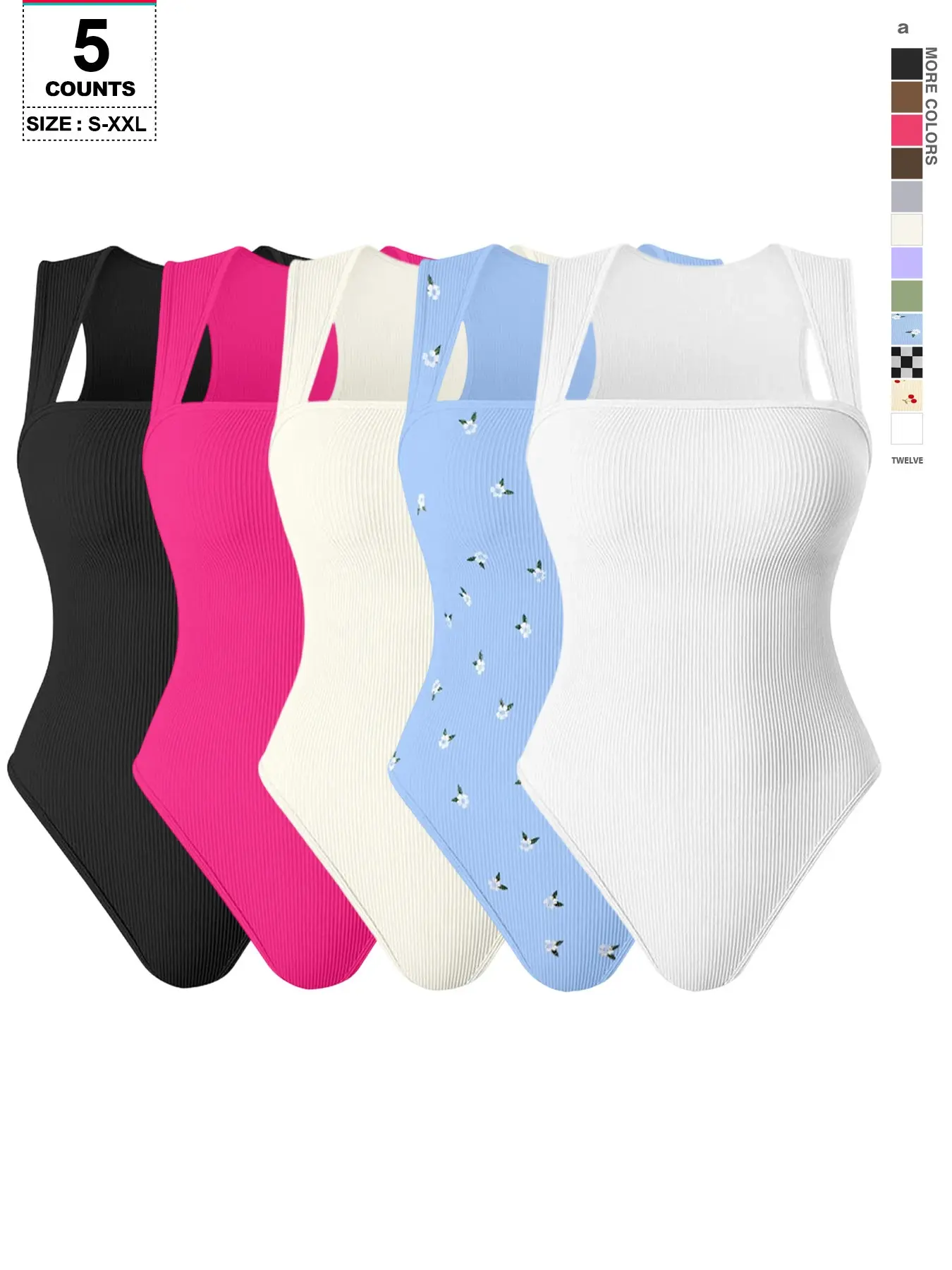 Women Shapewear Sexy Chic Casual Fit Body Sculpting Compression Firm Control Shapewear Ribbed Strappy Square Neck Sleeveless Tummy Control Underwear Tank Tops Bodysuit Body Shaping Compression
