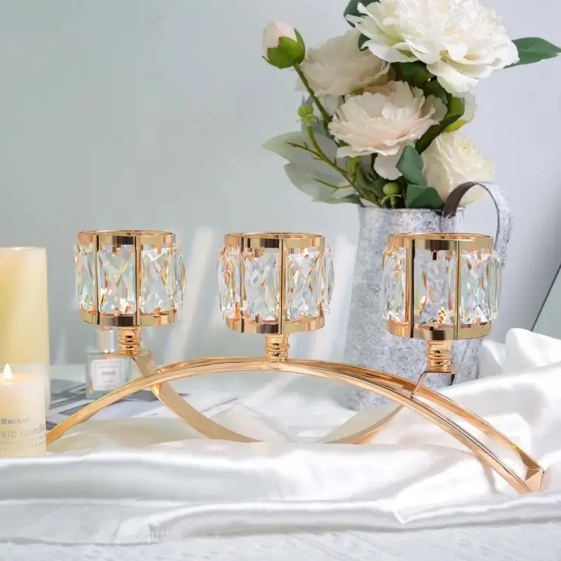 3 Arms Crystal Bowl Tealight Candelabra Votive Candle Stand, Candlestick Holders Wedding Centerpieces For Tables Crystal Candlestick,Centerpiece Table Decorations