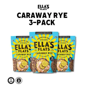 Ella's Flats Caraway Rye 3-Pack |  All Seed Savory Crisps – All Natural, Gluten Free, Good Source of Protein, High Fiber, Vegan and Keto Friendly