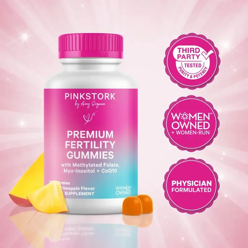 Pink Stork Fertility Gummies | Hormone Support for Women with CoQ10, Myo-Inositol, Methylated Folate, and Zinc |