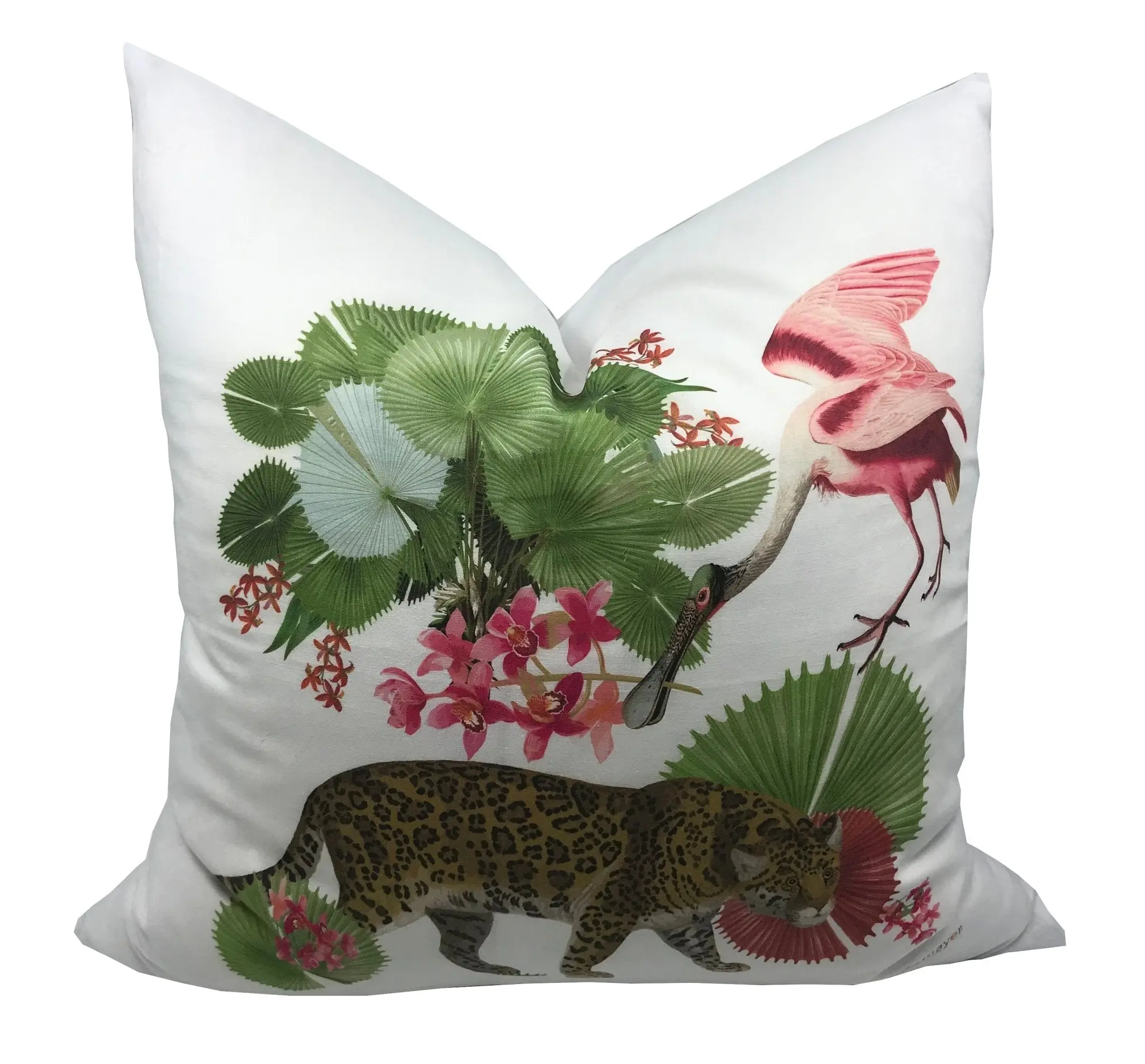 Leopard Walk Colorful Linen Cotton 22x22 Square Pillow