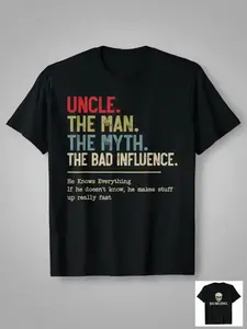 Funny Slogan Uncle Men's T-Shirt, Text Print, Christmas Casual Fitted Round Neck Tee, Craftsmanship, Family Gathering Wear, Fashion