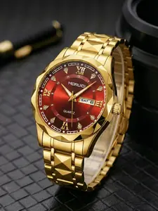 Men's Case Quartz Watch, Face, Rhinestone Dial, Roman Numerals, Dual Calendar, Casual Business Style, All Seasons