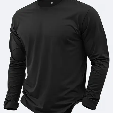 Men's Spring & Fall Regular Fit Long Sleeve Solid Color Basic T-Shirt Lightweight Casual Sportswear for Outdoor Activities Perfect Gift for Husband or Boyfriend Street Style Commuter Outdoor Vacation Wear